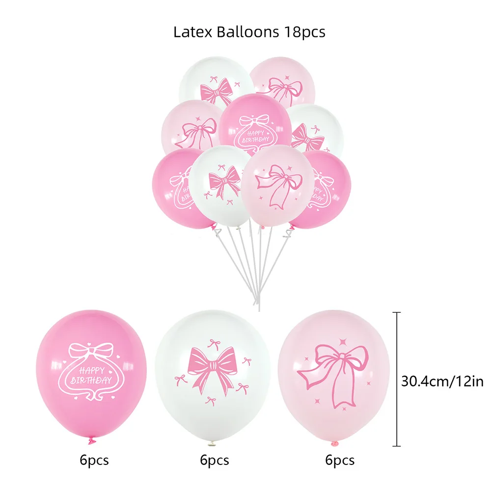 Kokardki do dekoracji ciast Różowa kokardka Happy Birthday Cake Toppers Girls Baby Shower Women Pink Coquette Themed Birthday Party Supplies — zdjęcie 5