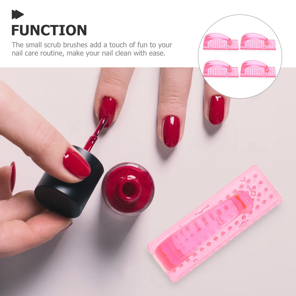 

4 Pcs Cleaning Brushes Pink Plastic H Under Nail Debris Removal Lightweight Compact Manicure Tools Nail Scrubber Brush