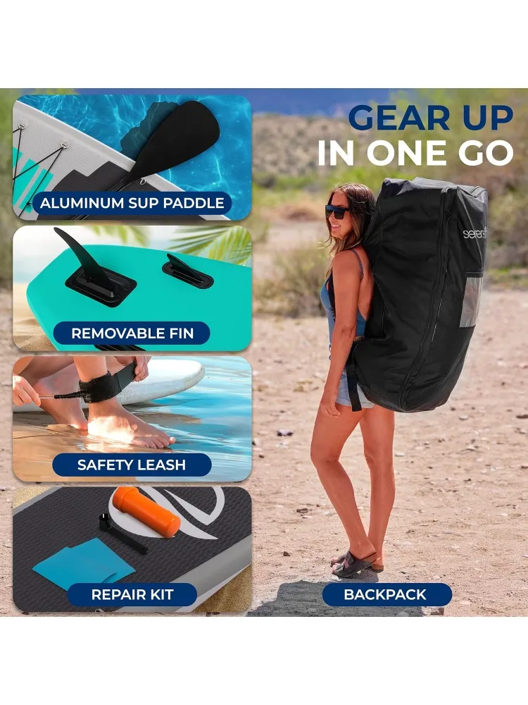 لوح مجداف قابل للنفخ مقاس 10 بوصات مع منصة واسعة مقاس 32 بوصة - سطح EVA غير قابل للانزلاق، هيكل بغرز منسدلة، 3 قطع Al