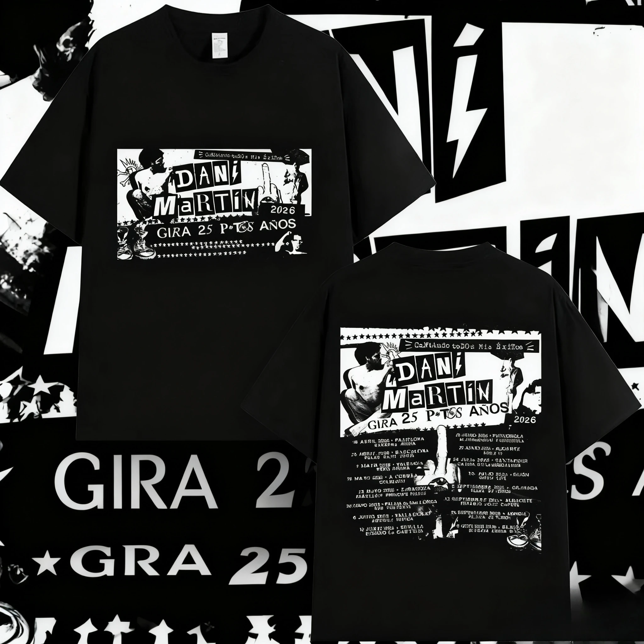

Рэпер Dani Martin Tour 2025-2026, футболка с рисунком, мужская свободная футболка в стиле панк-хип-хоп 2025-26, летняя свободная футболка из 100% хлопка с принтом