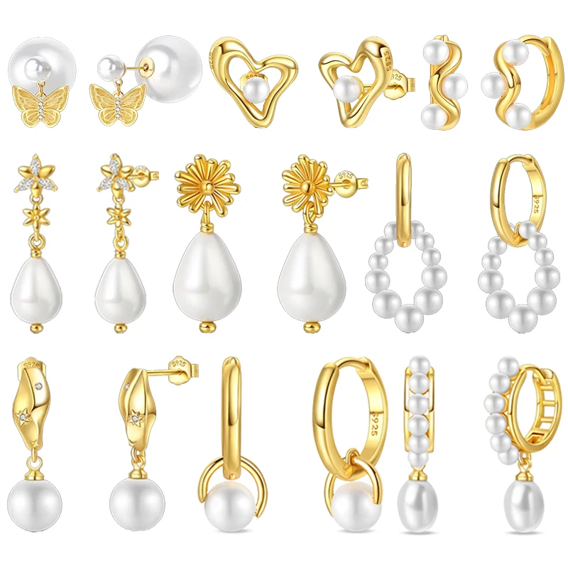 

Оригинальные золотые серьги из стерлингового серебра 925 пробы, женские серьги-гвоздики с жемчугом 2025, сверкающие серьги-кольца, юбилейные ювелирные изделия, подарок