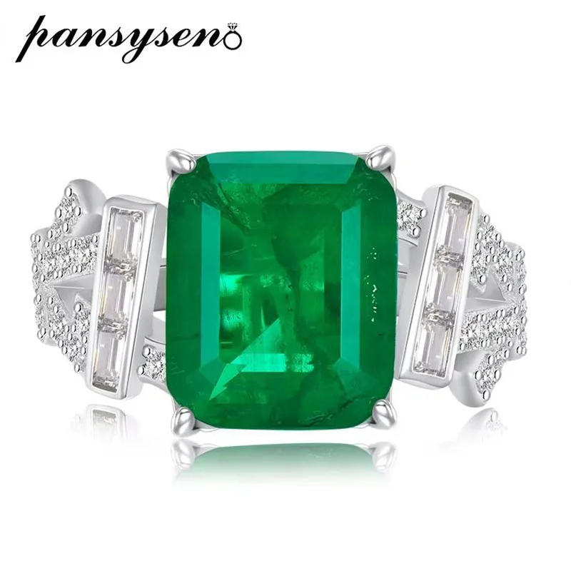 

PANSYSEN Vintage 100% 925 Sterling Silver 10*12MM Emerald Rings for Women Men Anniversary Party Fine Jewelry Gift Wholesale