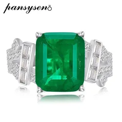 PANSYSEN Vintage 100% 925 Sterling Silver 10*12MM Emerald Rings for Women Men Anniversary Party Fine Jewelry Gift Wholesale