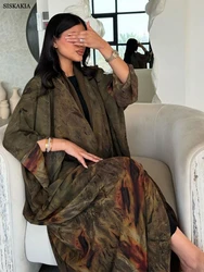 Siskakia Ramadan Dubai Floral Print Long abaya Petal Sleeve Kaftan For Muslim Women's Fashion Chiffon Maxi Dresses