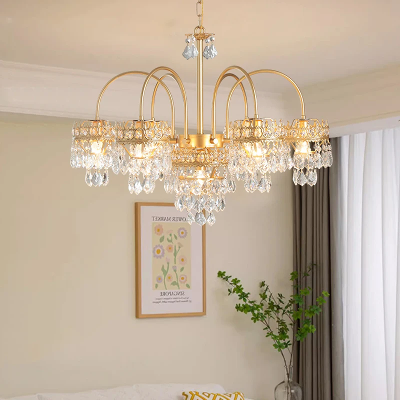 

French Crystal Chandelier Nordic Retro Pendant Lamp for Bedroom Restaurant Living Room Bar Hanging Lamp Gold Ceiling Luminaire