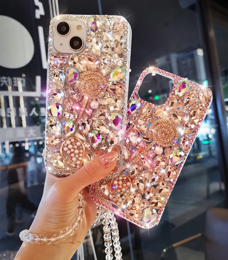 For Iphone 17 15 16 13 14 Pro Max Samsung Galaxy Note S25 S24 S23 Plus Ultra Luxury Candy Heart Diamond Crystal Phone Case Cover