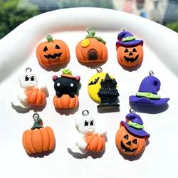 10 sztuk Hallowmas dynia wisiorki z żywicy wiele kreskówek magiczny kapelusz duch wisiorki na kolczyki naszyjnik Diy tworzenia biżuterii