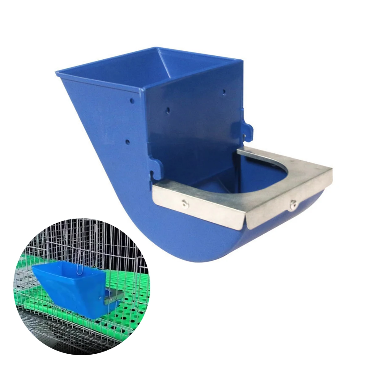 Blue Rabbit Feed Box Hopper Rabbit Cage Hanging Feed Trough Hamster Bunny Guinea Pig Eating Drinking Bowl Livestock Supplies 1Pc view 2