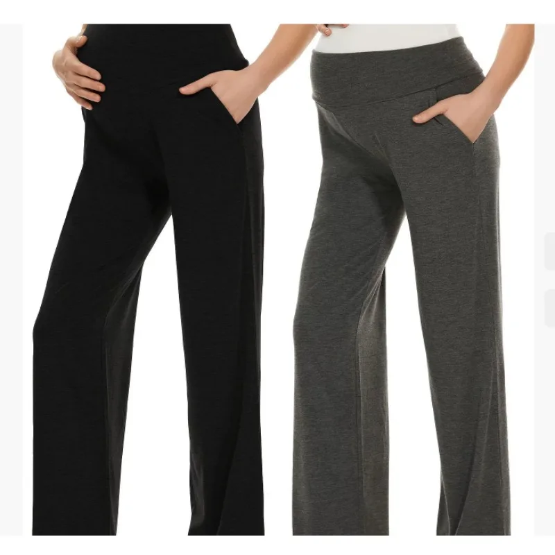 سراويل بالازو للأمهات مع جيوب - سراويل زبدانية ناعمة واسعة الساق للحمل، ملابس يومية، الثلج، الحمل، الحمل
