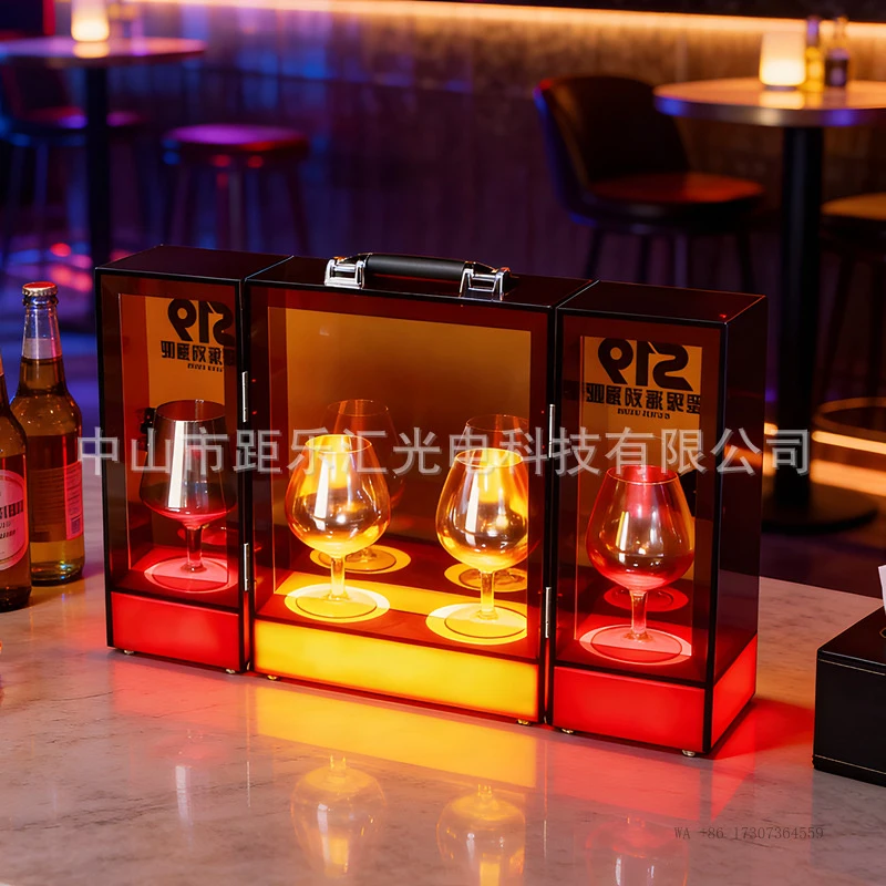 Bar luminous wine glass box, champagne and red wine glass box, exclusive high-end wine glassesLEDLuxury Wine Set and Glasses Box