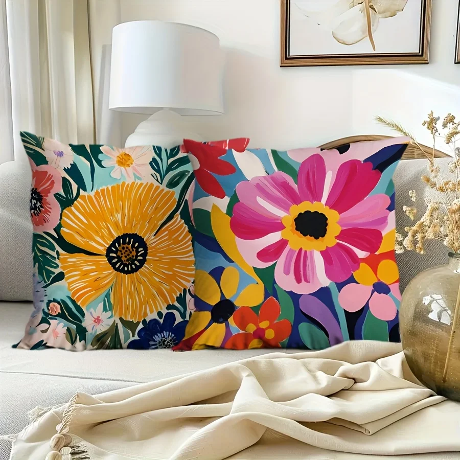 Juego  4 Fundas  Almohada Florales Coloridas  Arte Mágico Bohemio | Estilo Encantador, Múltiples Elementos, Lavables, Cier