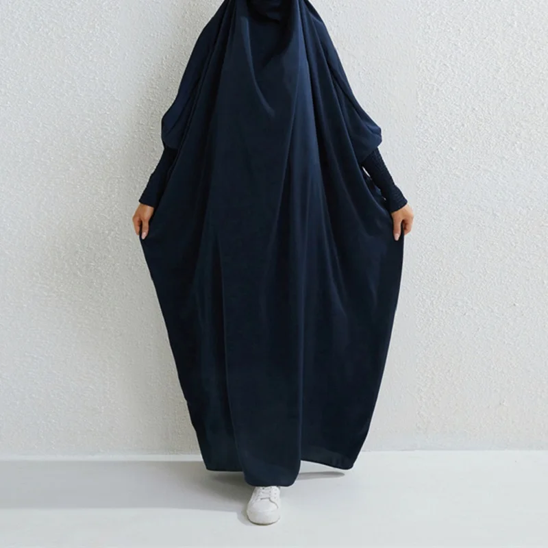 

Muslim Abaya Hooded Smocking Sleeve One-piece Prayer Dress Women Jilbab Islamic Clothing Dubai Saudi Black Robe Turkish Modesty