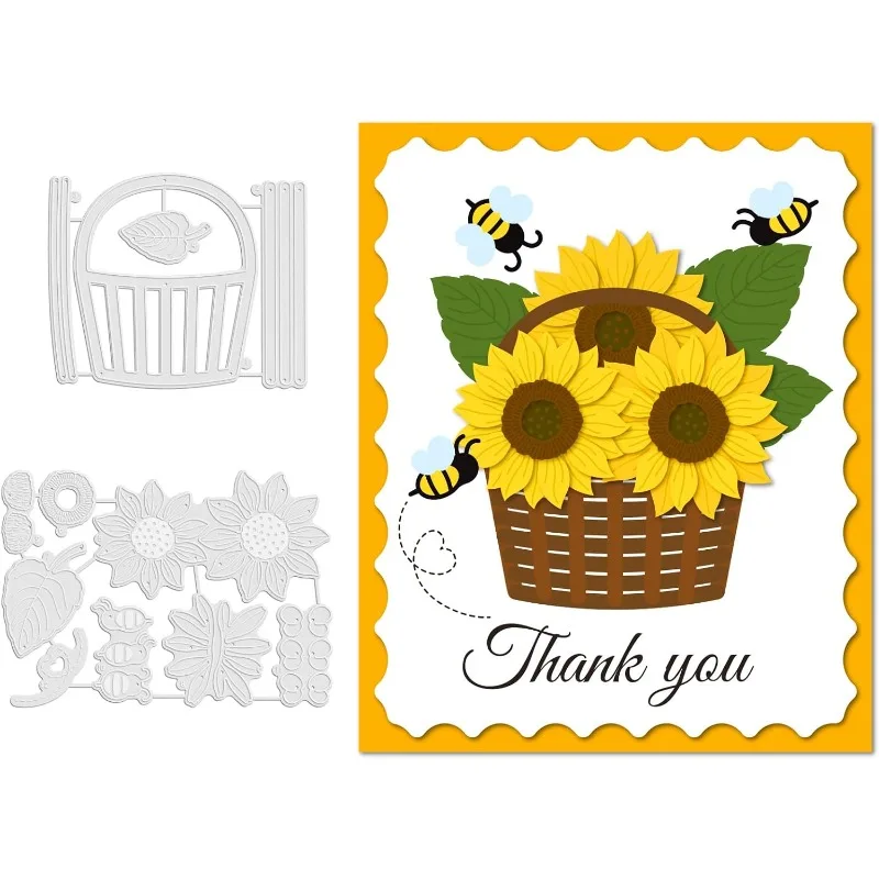 2pcs Sunflower Cutting Dies Flower Basket Metal Die Cuts Carbon Steel Stencil Template Metal Crafting Dies Cutting