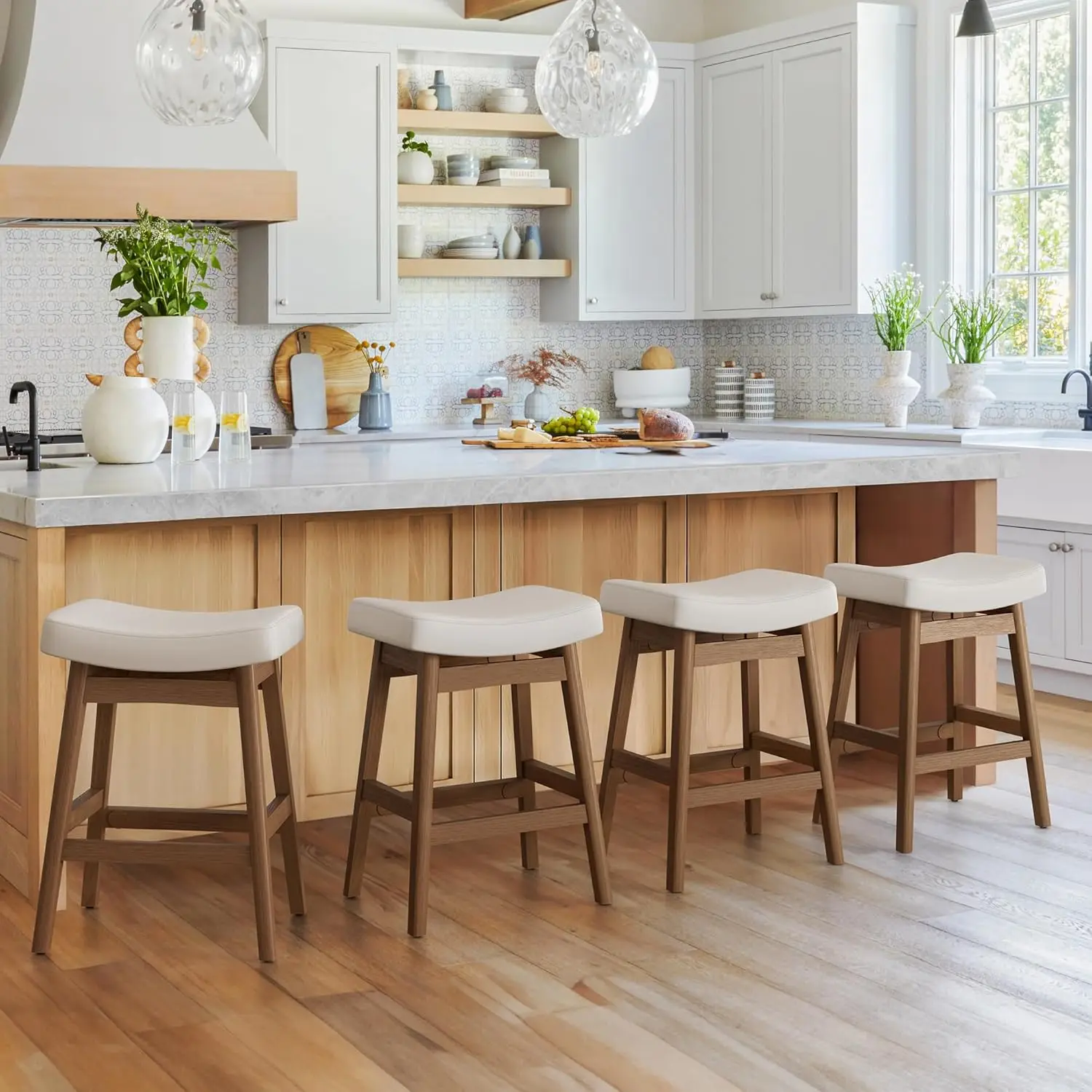 

Набор из 4 барных стульев, барные стулья с прочными деревянными ножками, сиденье-седло, барные стулья высотой до столешницы для кухни, на заказ