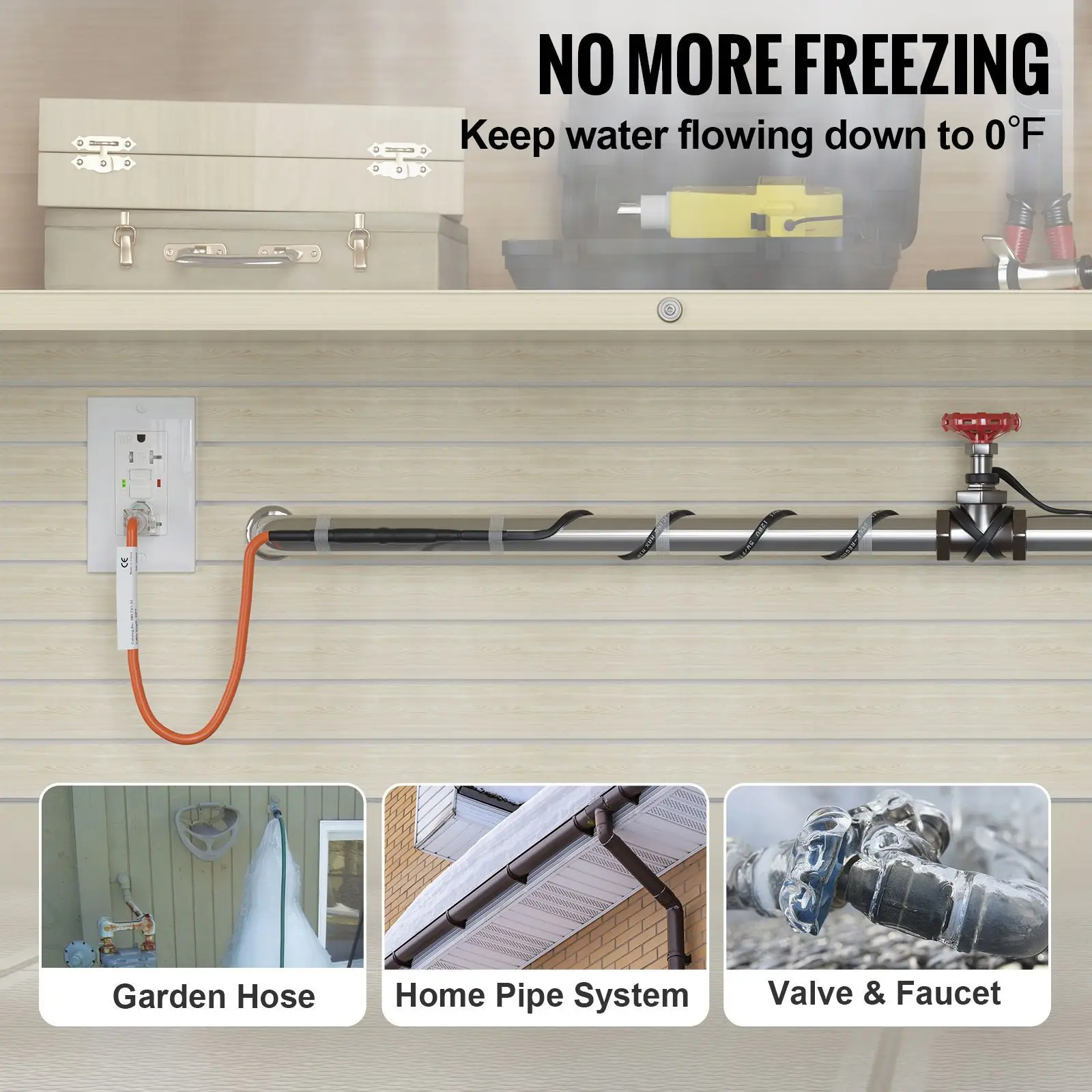 Self-Regulating Pipe Heating Cable, 30-Feet 5W/ft Heat Tape for Pipes Freeze Protection, Protects PVC Hose, Metal and Plastic