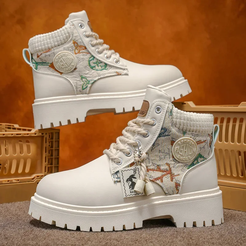 Męskie buty całoroczne klasyczne z szeroką cholewką, codzienne, z miękką podeszwą, antypoślizgowe, oddychające, wysokie, outdoorowe, wygodne buty robocze męskie.