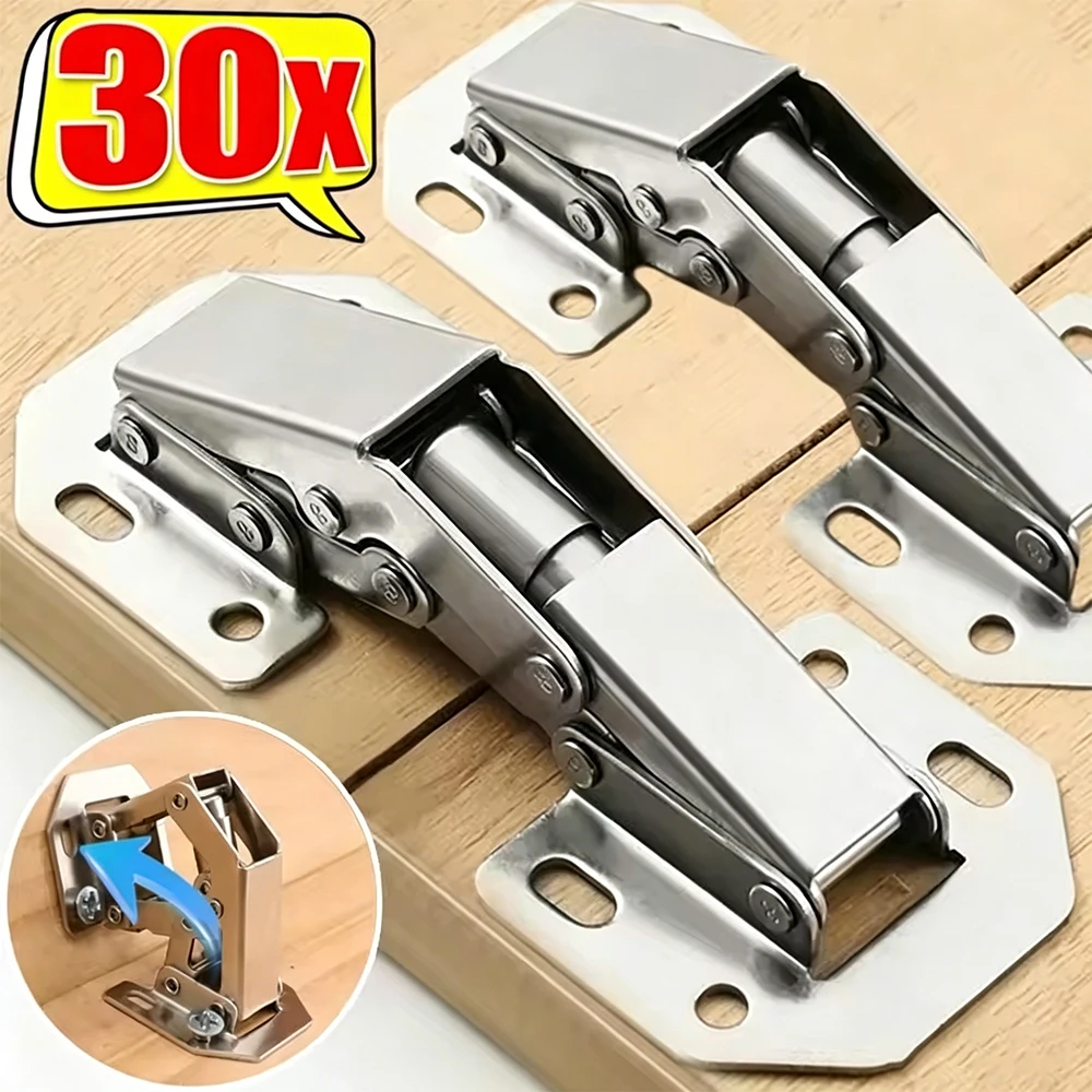 1-30Pcs 90 Degree Steel Cabinet Hinges No-Drilling Hole Cupboard Door Buffer Hinge Hidden Hinges for Cabinet Doors Flush Mount