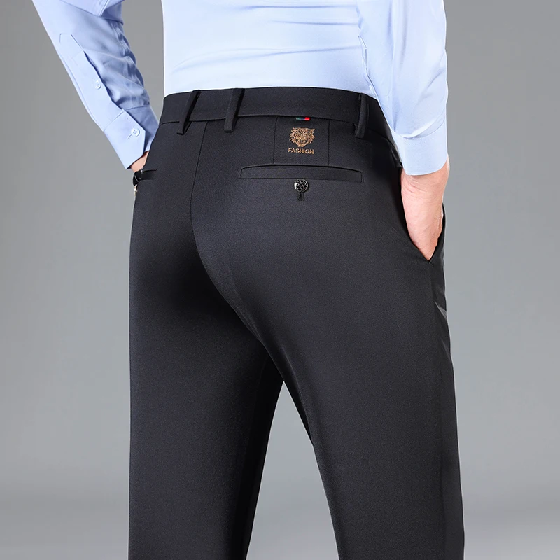 Brand Clothing Summer Thin Embroidery Pants Men Business Straight Classic Work Formal Office Suit Trousers Male Plus Size 40 42