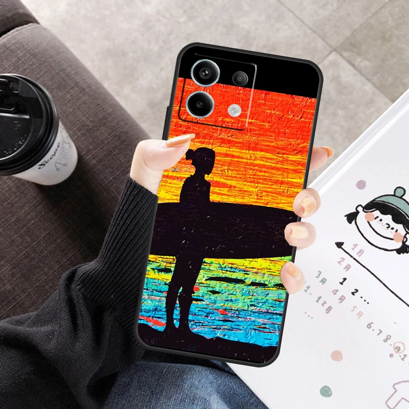 Surfen Art Surf Girl Cover Voor Xiaomi Redmi Note 14 Pro 9 10 11 12 13 Pro 11S 12S Case Voor Redmi 14C 12C 10C 13C