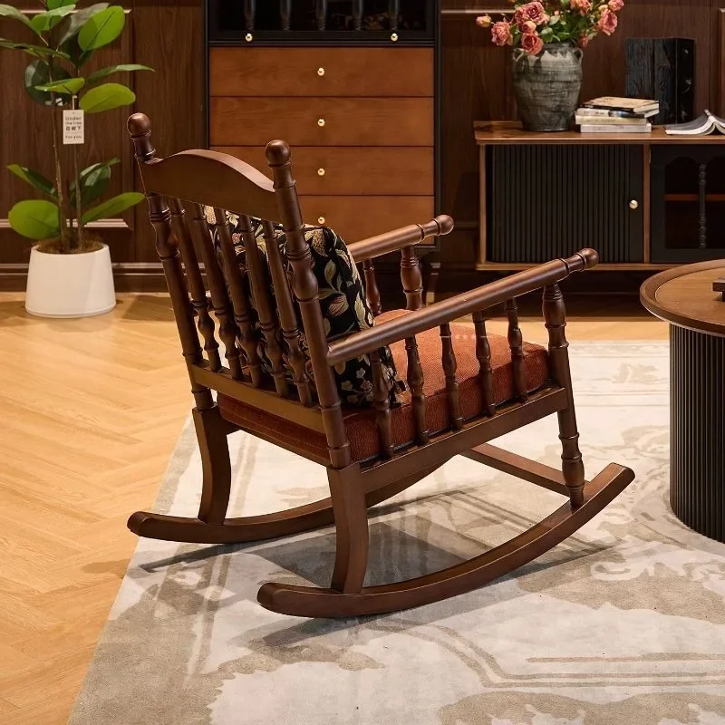 Retro solid wood recliner, single sofa chair, living room balcony 4