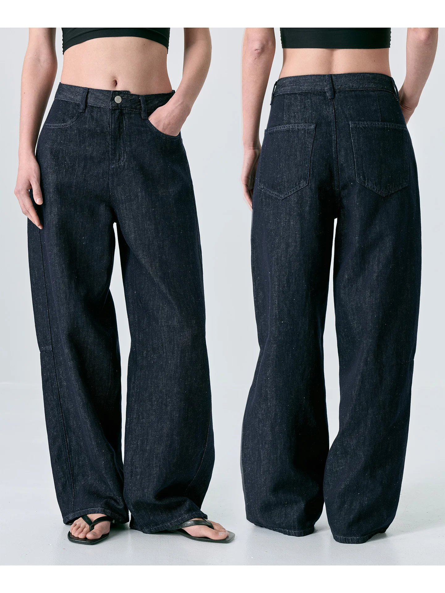 

Deep Blue Straight Leg Distred Denim Jeans Women's Loose Fit Patchwork 3D Tailoring Wide Leg Pants Casual Trousers