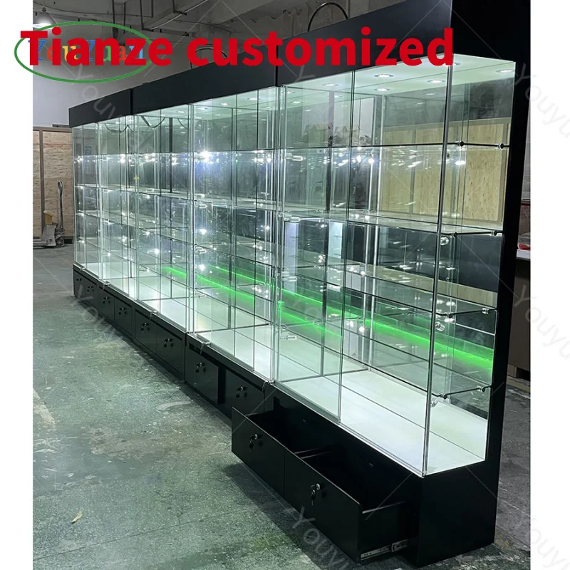 

(customized)Best Smoke Shop Design Glass Display Showcase Retail Store Shelves Smoke Shop Display Cabinet Showcase