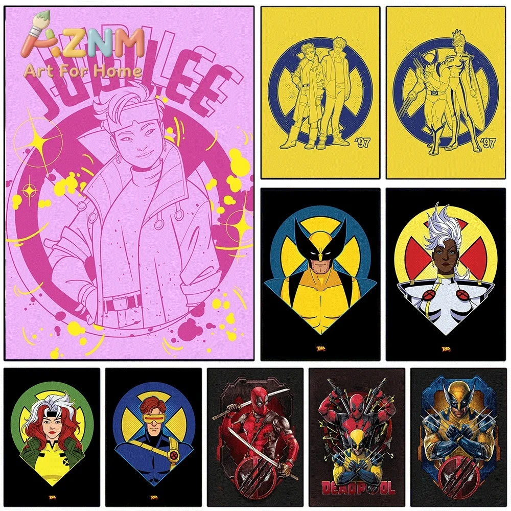 Jubilee X Men 97 Pink Background Marvel Canvas Wall Art No Frame Superhero Comic Print Poster for Kids Bedroom Nursery Living