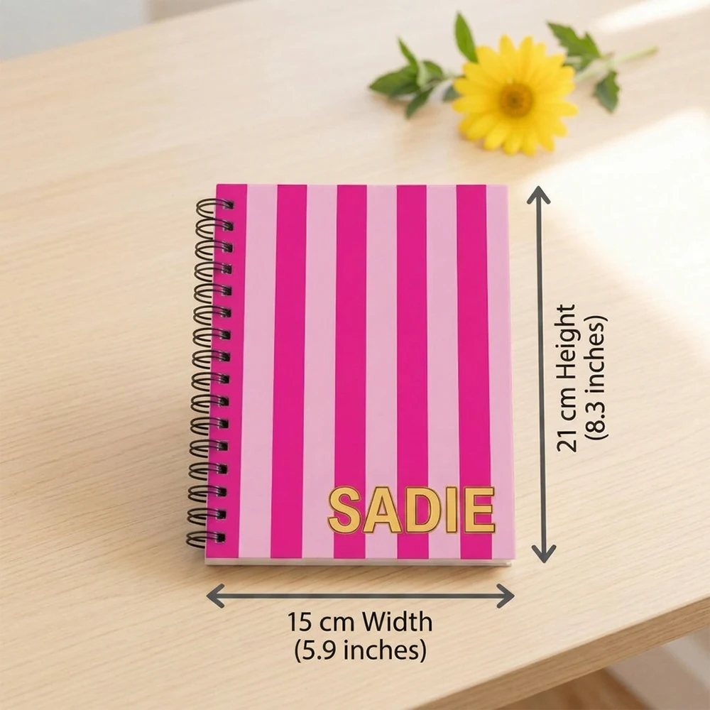 Personalized Custom Name Spiral Notebook,Striped Hardcover,Lined Inner Pages,Note Taking,Back To School,Students,Office Journal