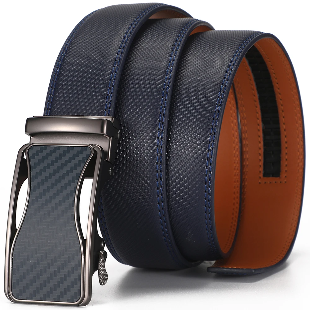 

Luxury Formal Wear Carbon Fiber Pattern Male PU Leather Waist Strap Men's Automatic Buckle Ratchet Belt Business Dress Waistband