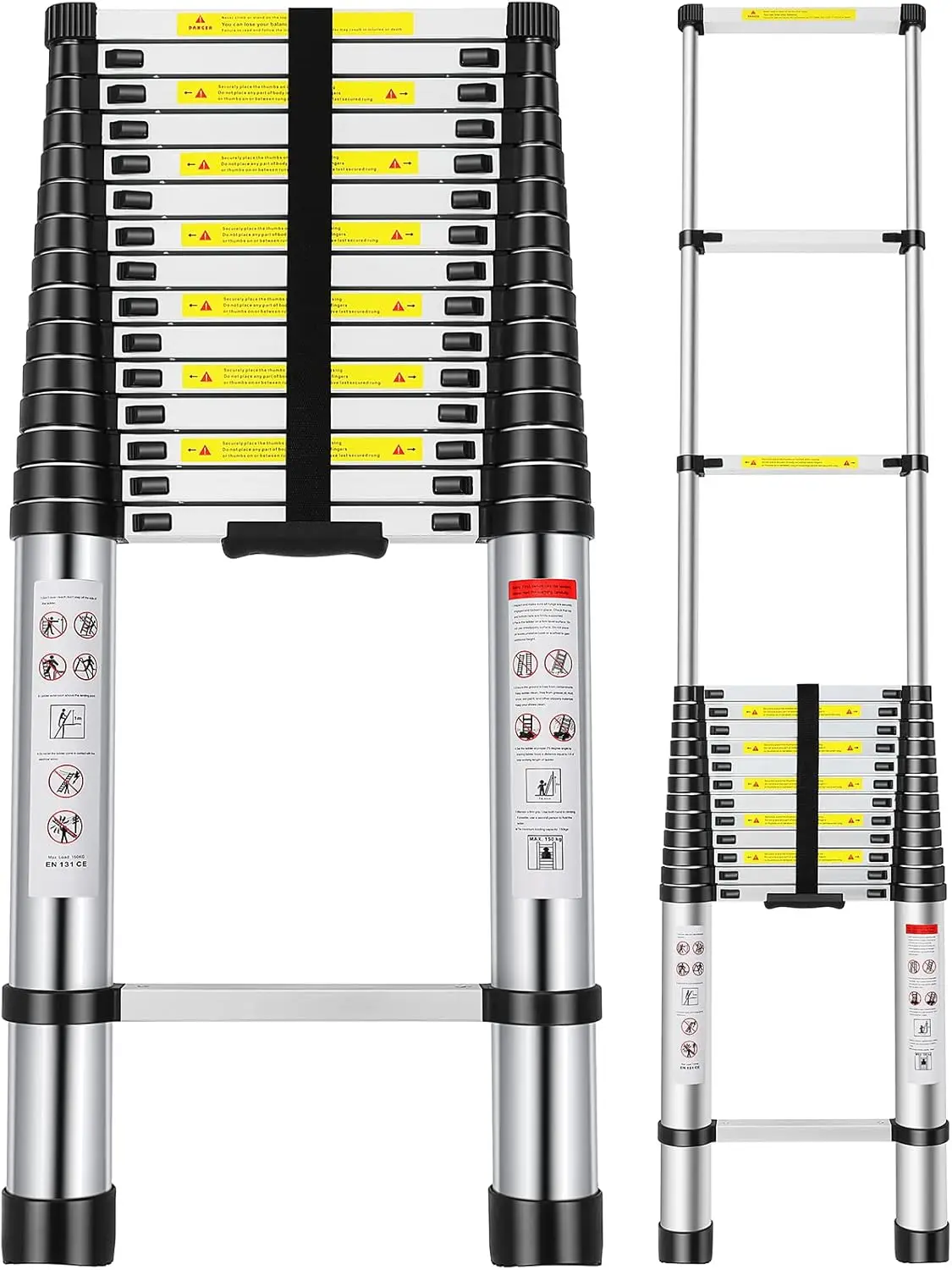 20.3FT Aluminum Extension Ladder with 2 Replacement of Non-Slip Rubber Cover, Telescopic Ladder Portable Col