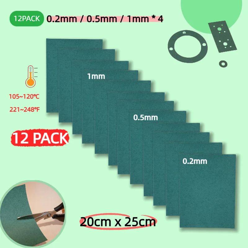 12PCS Gasket Paper Sheets 25x20cm|Tear-Resistant Heatproof Oil-Resistant DIY Engine Gaskets Scooter Motorcycle Lawnmower
