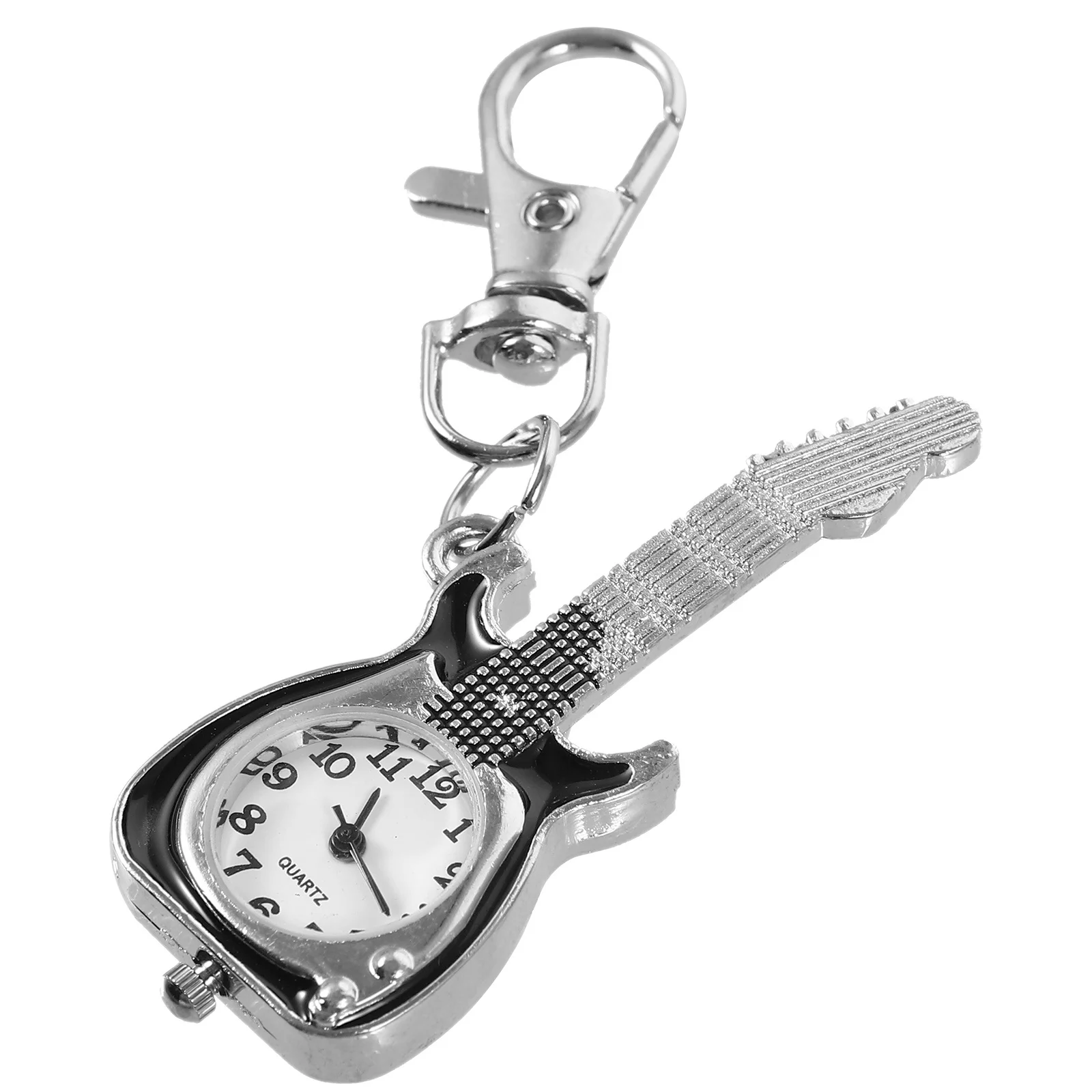 حركة الكوارتز الرجعية الغيتار ساعة الجيب المفاتيح مشبك خفيف الوزن على حقيبة الساعة قلادة معلقة على ظهره سحر #2
