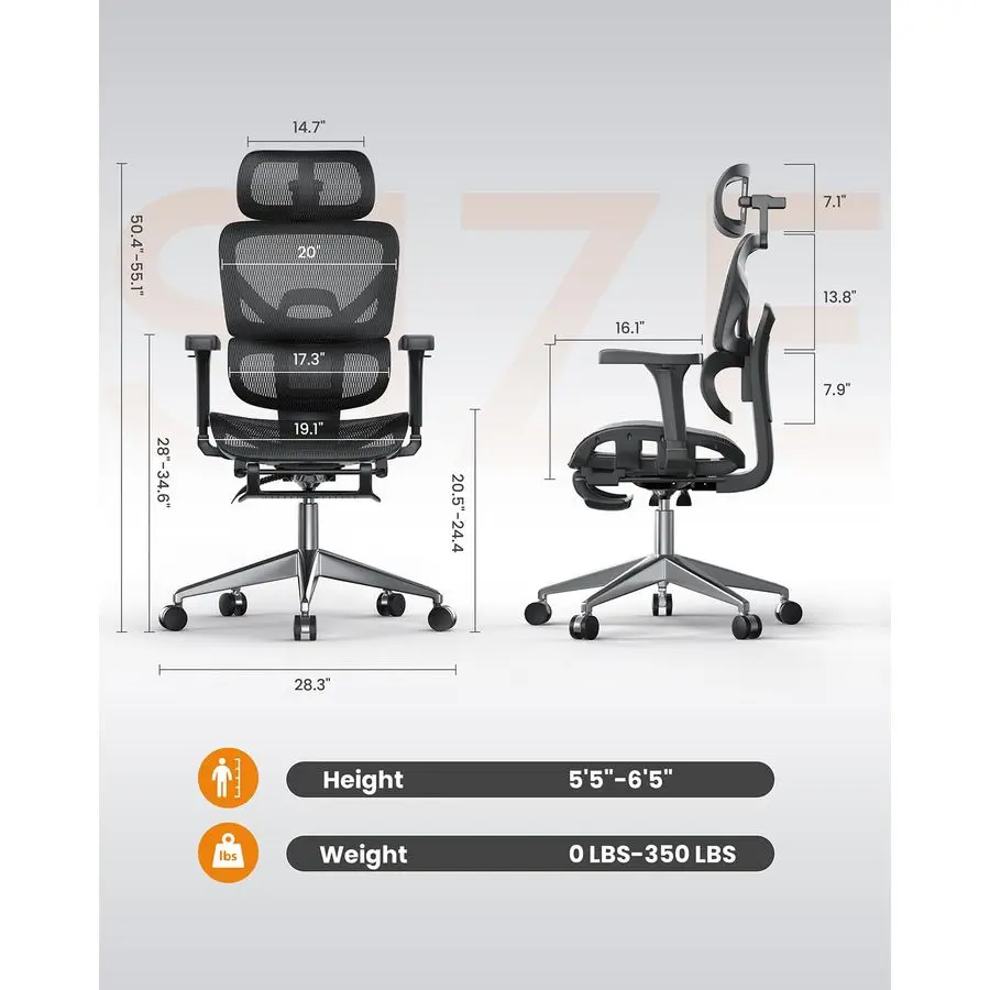 

Эргономичное офисное кресло, емкость 350 фунтов, высокая спинка, посадка 5,56,5 футов, подголовник с 3D-подлокотником, регулируемая поперековая опора, усилитель сиденья