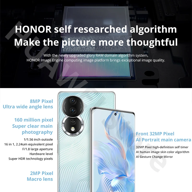 Honor-smartphone, 80, 5G, triple caméra 106MP, Snapdragon 782G, Octa Core, 6.67 ", écran incurvé, 66W, charge rapide, Google Play, nouveau