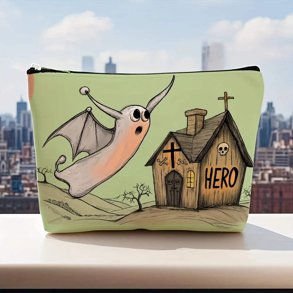 AGhost and Tombstone Cottage プリントメイクアップバッグ - 多機能ジッパーポーチ、ジュエリー収納バッグ、旅行に最適な小型ジッパーバッグ