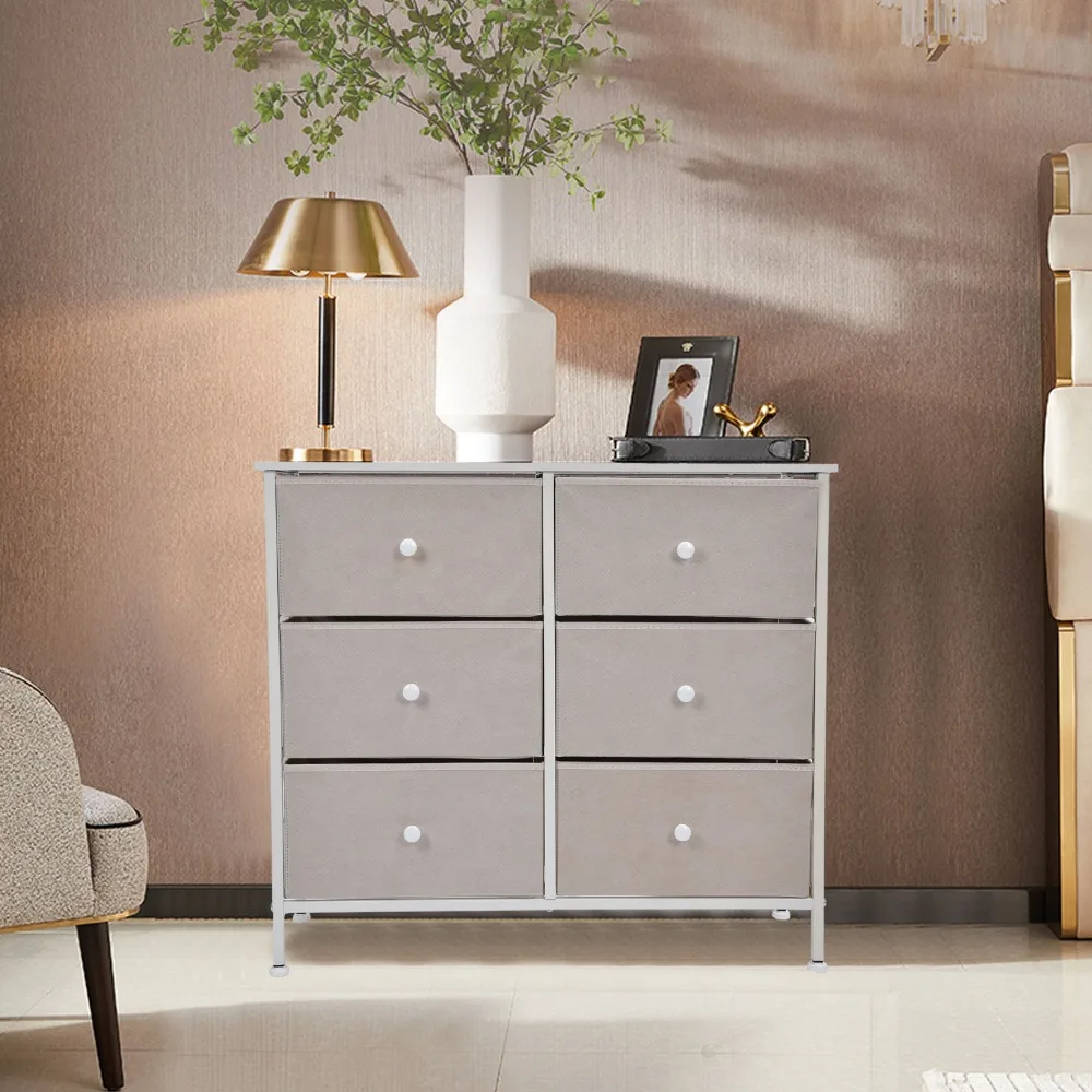 

Dressing Table,3Tier 6 Drawers Chest NonWoven Fabric Storage Cabinet Unit with Handles Home Bedroom Furniture, Dressing Table