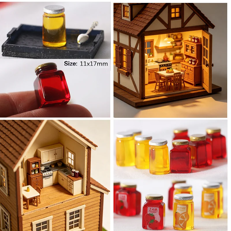 10Pcs Resin Simulation Strawberry Honey Jam Bottle Dollhouse Miniature Decoration for Home Mini Bottle Ornaments Kids Gift