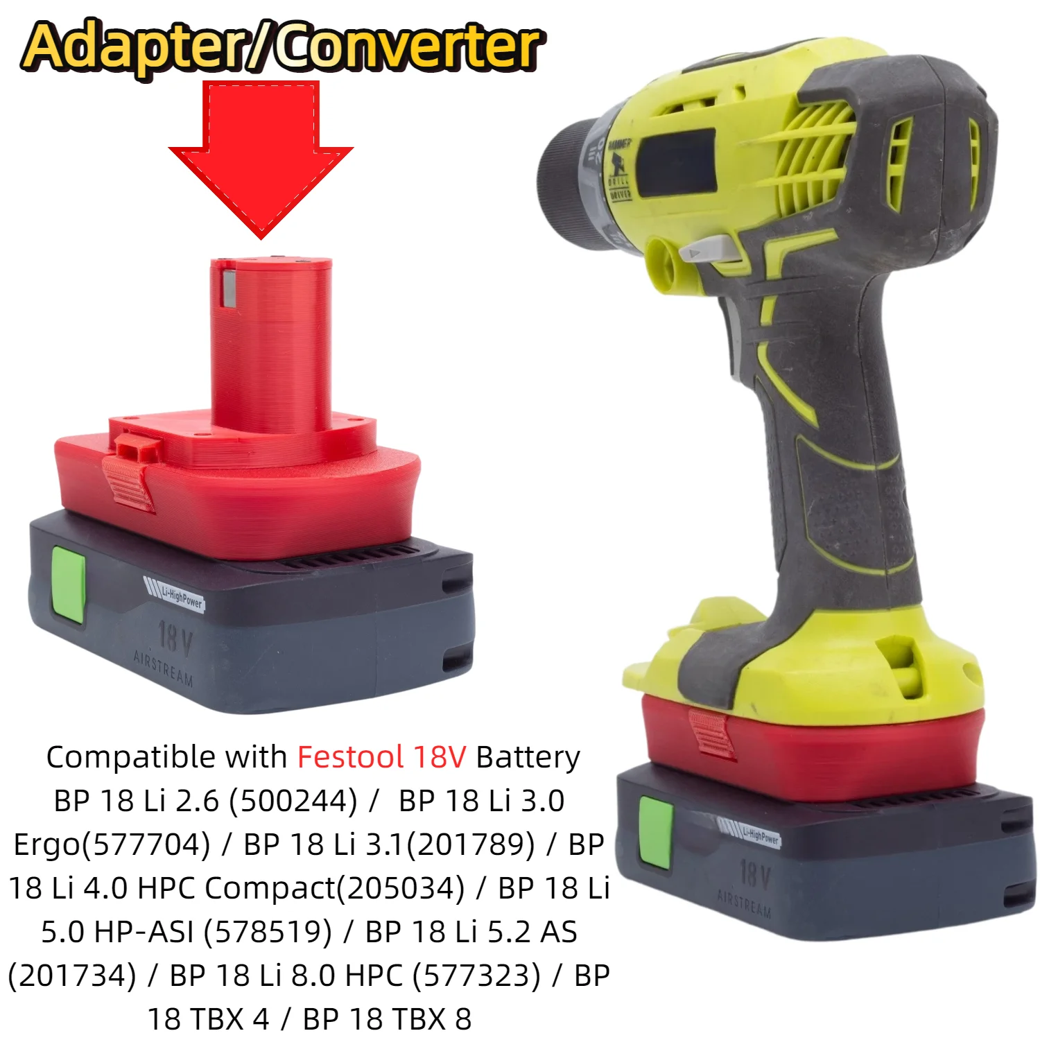 Battery Adapter/Converter for Festool 18V BP‑18 Li‑HPC Ergo TBX Series Battery To Ryobi 18V ONE+ Power Tools(Only Adapter)