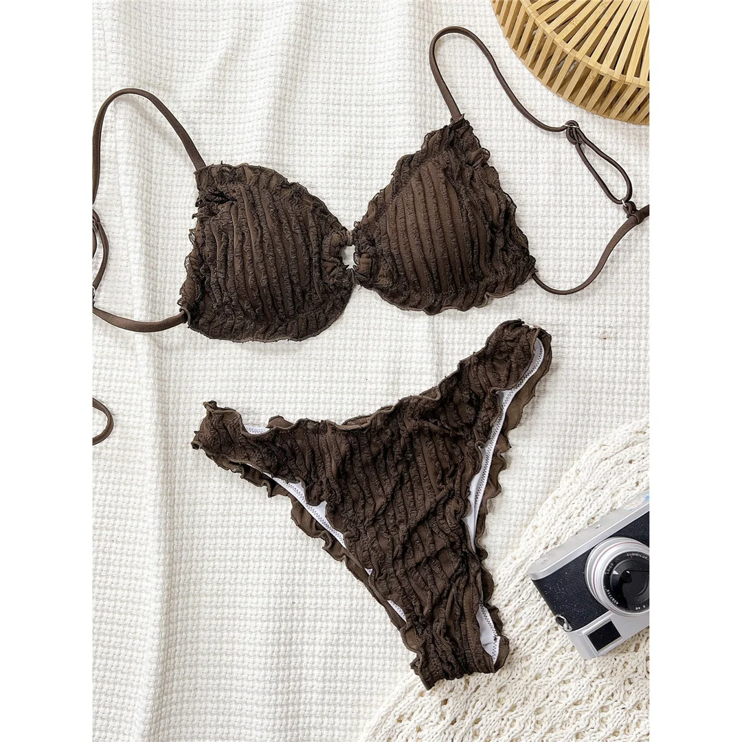 Gefalteter, geraffter, brasilianischer Bikini, Damen-Badeanzug, zweiteiliger Bikini-Set, Badebekleidung, Badeanzug, Schwimmanzug V8053B – Detail 19