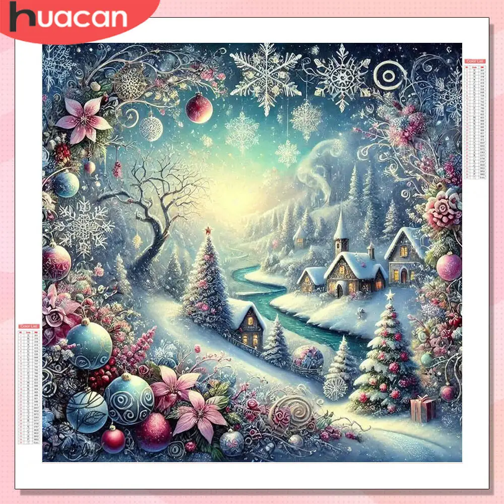 HUACAN 5D Diamant Malerei Haus Baum Weihnachten Winter Voll Platz Runde Bohrer Wand Dekor Mosaik Landschaft