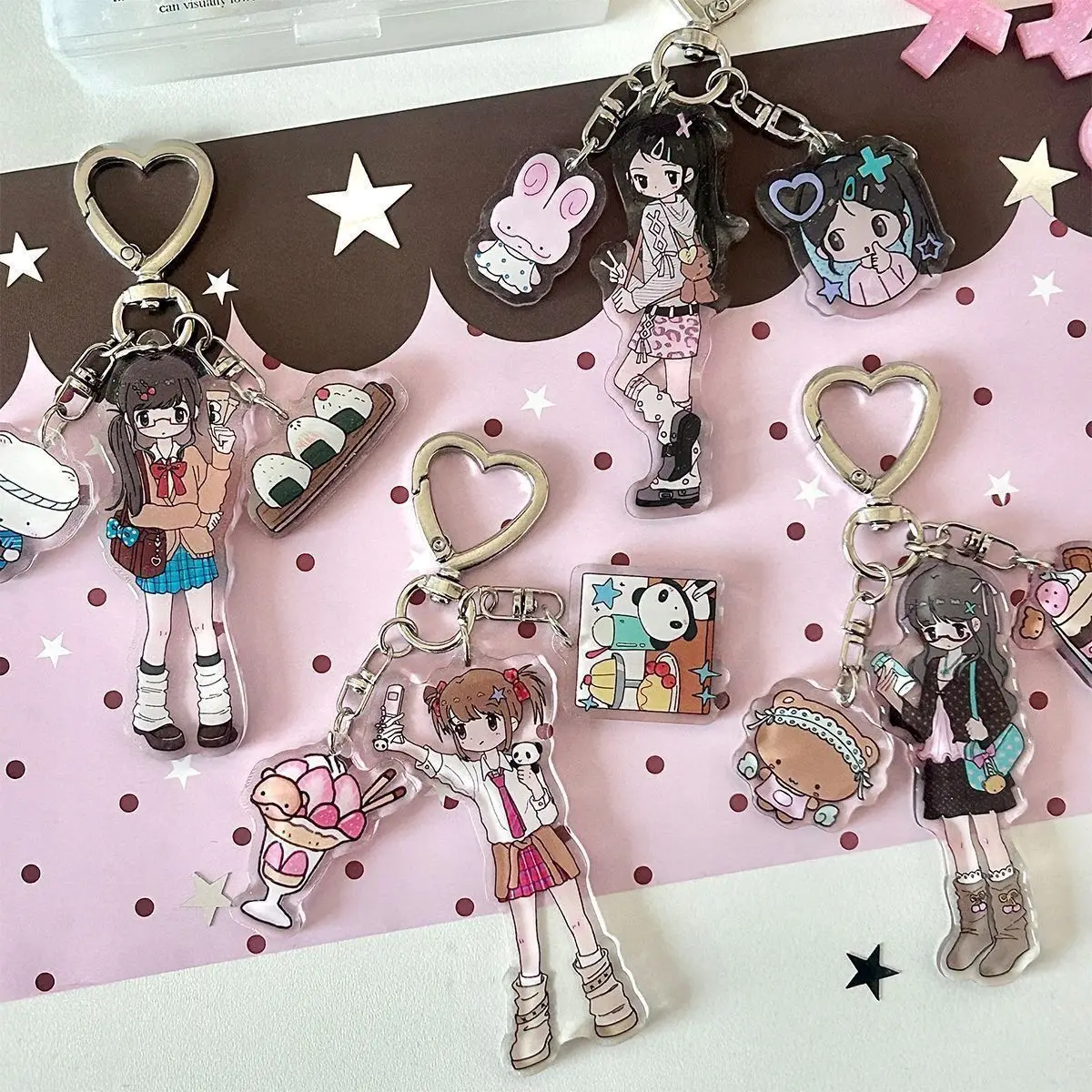 Cute Girl Aesthetic Acrylic Phone Accessories Acrylic Keychain Y2k Style Girl Pendant Hanging Anime Ornament Friends Toys Gifts