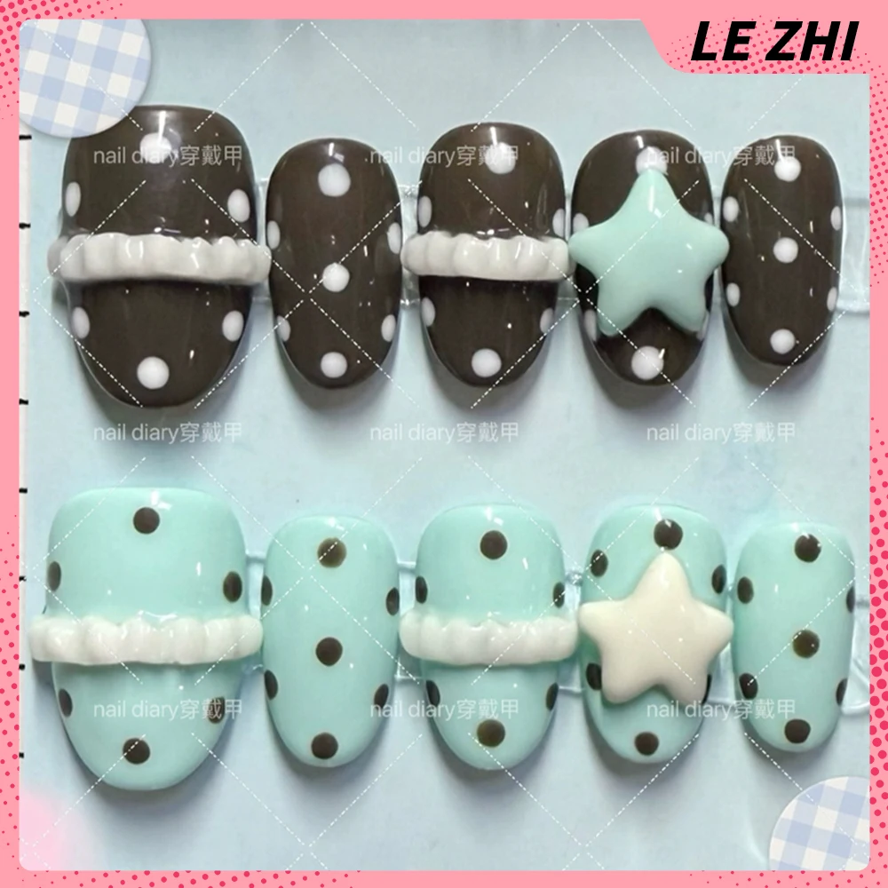 10Pcs Cartoon Anime Sanrio Hello Kitty My Melody Kuromi Handmade Press On Nails Cute 3D Rilakkuma Strawberry Bow Fake Nail Gift
