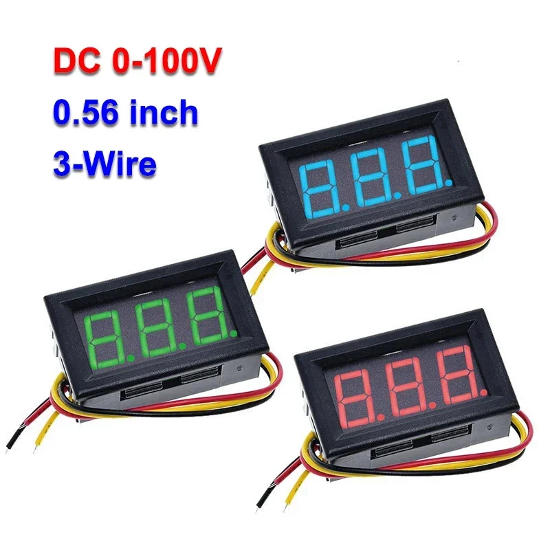 DC 0-100V 0.56 Digital Voltmeter Voltage Meter Red/Blue/Green LED Display Voltage Tester Voltage Indicator