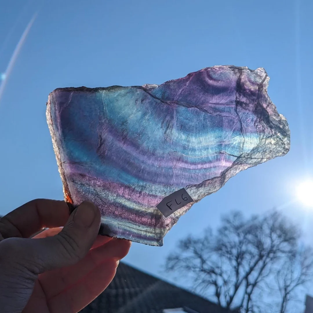 Natural Rainbow Fluorite Slab Double Side Polished Multicolor Banded Crystal Slice Home Decor Collectible Gift