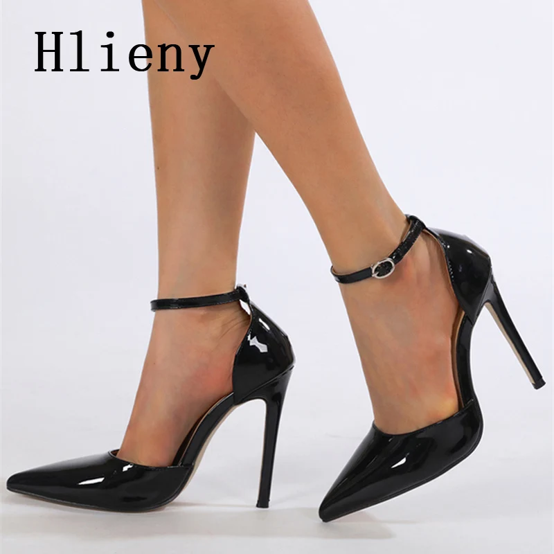 Hlieny Size 35-42 Black Patent Leather Designer Pointed Toe Stiletto Pumps Women Fashion High Heels Party Stripper Prom Shoes