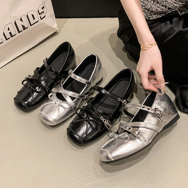 

Pop New Cross Buckle Strap Women Mary Jane Shoes Fashion Butterfly-knot Internal Elevation Shoes Ladies Concise College Style Sh