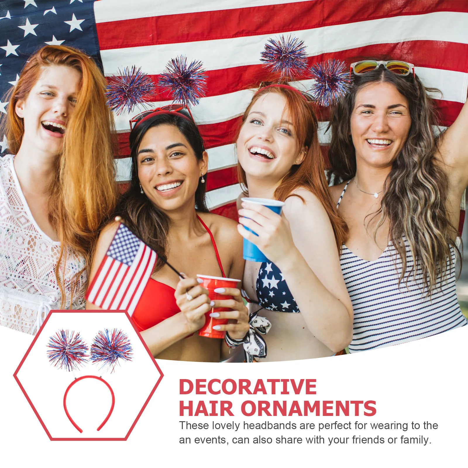 

2Pcs 4th of July Independence Day Hairbands Decorative Headband Party Festival Hair Hoops Celebration Accessories