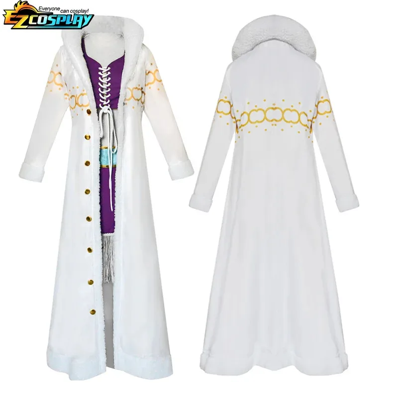 Nico Robin Costume Cosplay Anime 1 pezzo Abito viola Uniforme Collo lungo in pelliccia Mantello bianco Vestito punk Halloween per adulti
