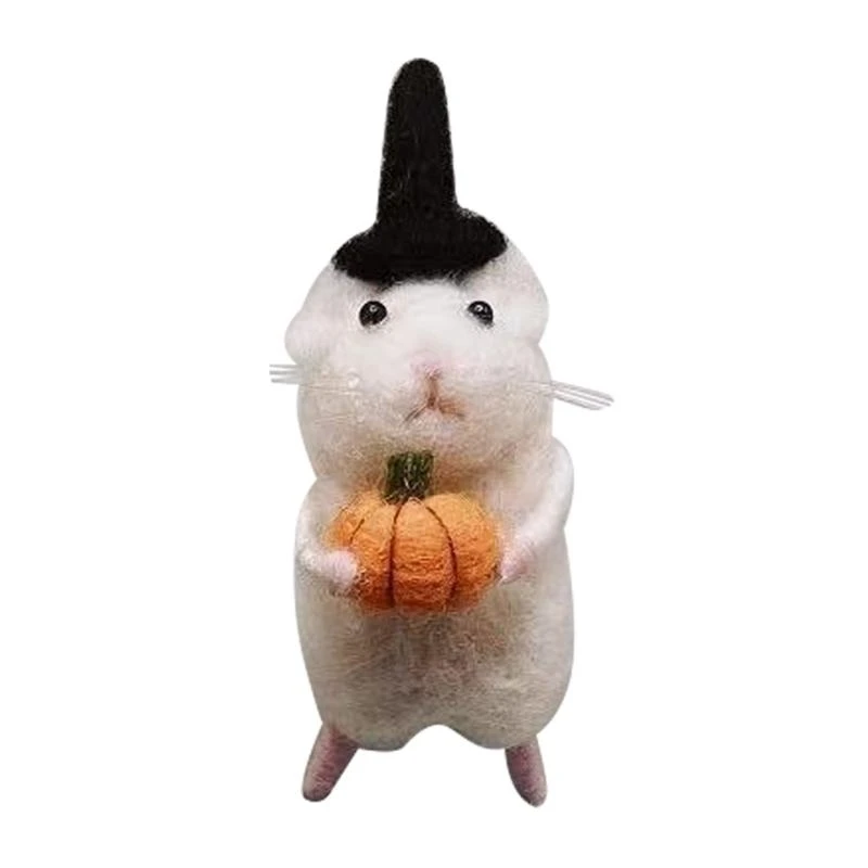 

Handmade Felt Mouse Halloween Ornament with Pumpkins Needle Felting Figurine