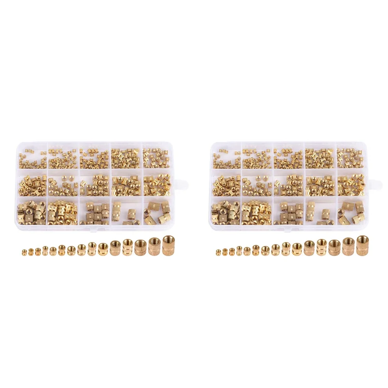 

ABBO-760Pcs Резьбовые вставки M2 M2.5 M3 M5 M6 Метрическая внутренняя резьба Латунные резьбовые вставные гайки с накаткой Ассортиментный комплект